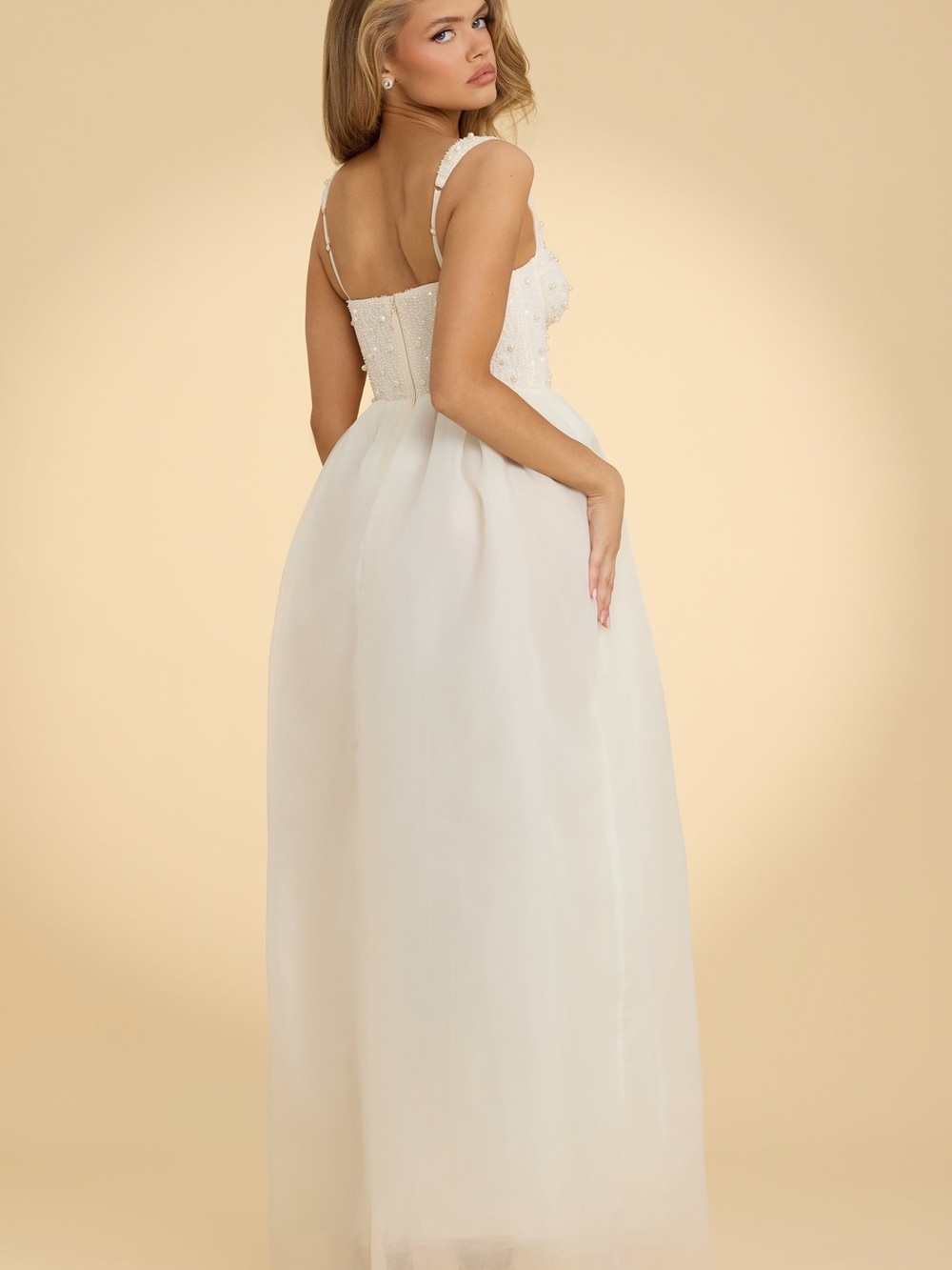 Oh Polly Ivory Embellished long dress - Picture 2 of 11
